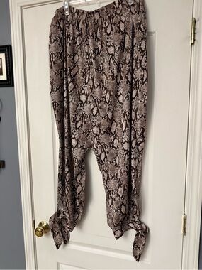 Serena Williams Brown Neutral Snake-Print Tie-Hem Joggers